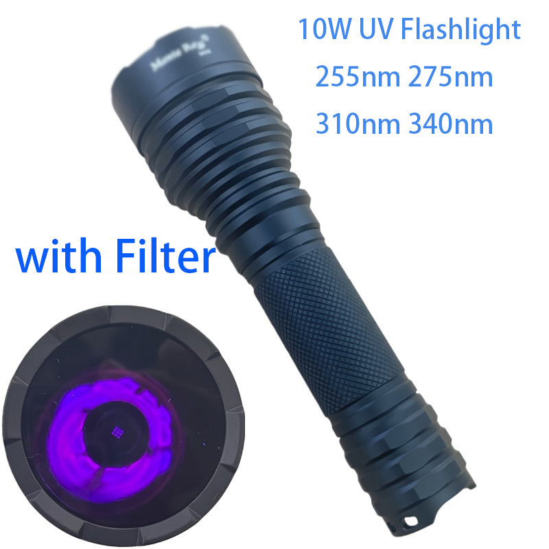 High Power 10W UV 255nm 275nm 310nm 340nm UVC LED Shortwave Flashlight with Filter
