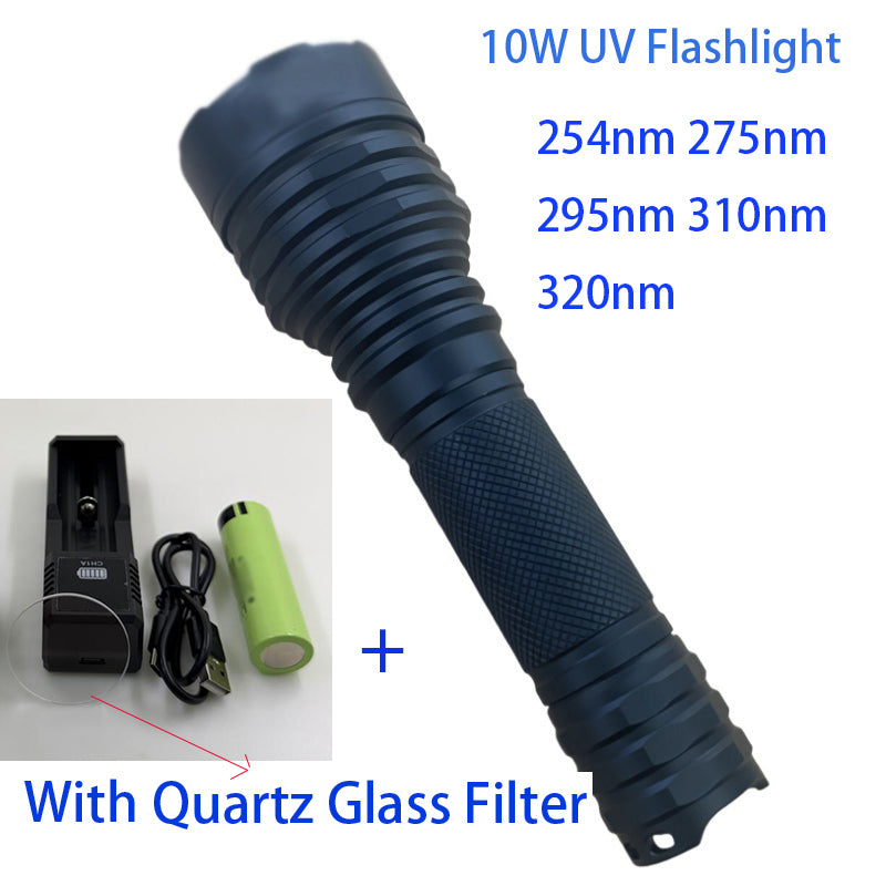 10W High Power UVC LED Short Wave Flashlight with Quartz Glass Filter UV 254nm 275nm 295nm 310nm 320nm LED For Fluorescent Mineral Stone Disinfection