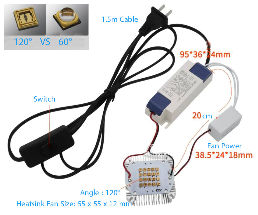High Power 12W 20 LEDs UVC 254nm 265nm 275nm 290nm 310nm 340nm UV AC 220V DIY Module Kit Medical Sterilization Air Purification Lamp