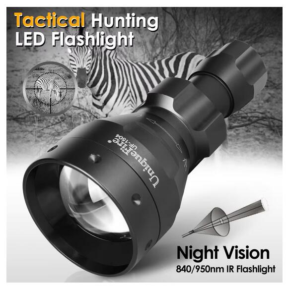 UniqueFire 1504 67mm Lens 5W 850nm IR LED Night Vision Zoomable Spot/Flood Hunting Flashlight Infrared Adjustable Focus Light