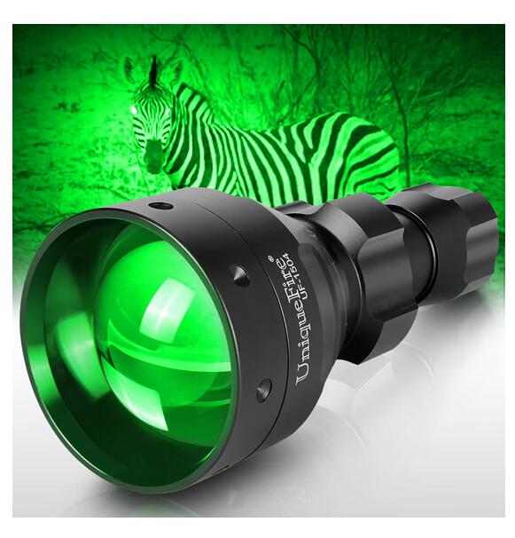 UniqueFire 1504 67mm LENS Green Light LED Zoomable Hunting Flashlight Single Mode Adjustable Focus Torch(Red/White/IR 850nm LED)