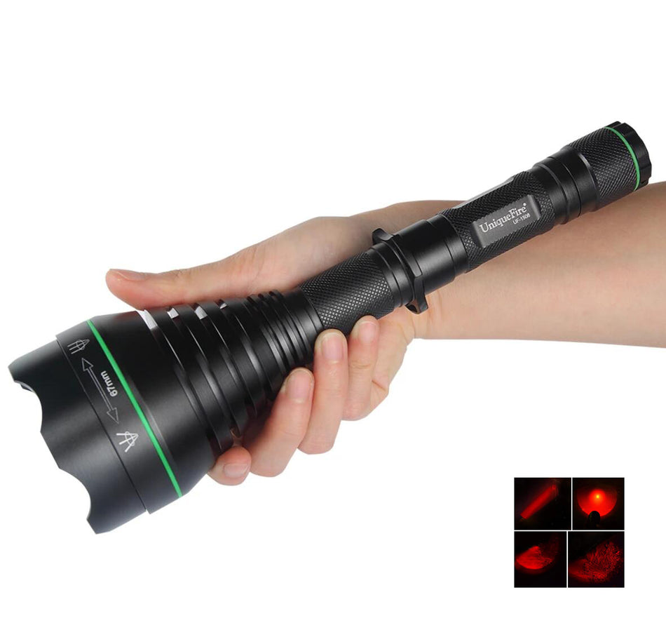 UniqueFire UF-1508 67mm Lens 400 Yrds Red LED Long Range Zoomable Hunting Flashlight(1x 18650/2x 18650)