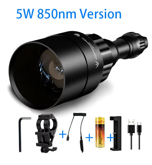 Uniquefire UF-1605 500 Yrds Long Range 75MM Lens 5W 850NM Infrared LED Zoomable Hunting Rechargeable Flashlight Kit