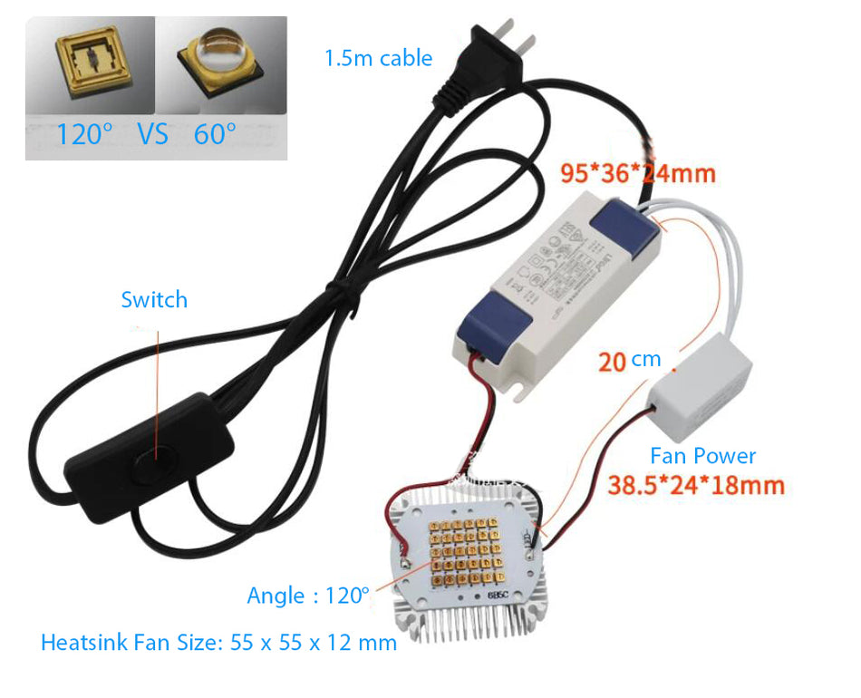 High Power 18W 30-LEDs UVC 254nm 265nm 275nm 290nm 310nm 340nm UV AC 220V DIY Module Kit Medical Sterilization Air Purification Lamp