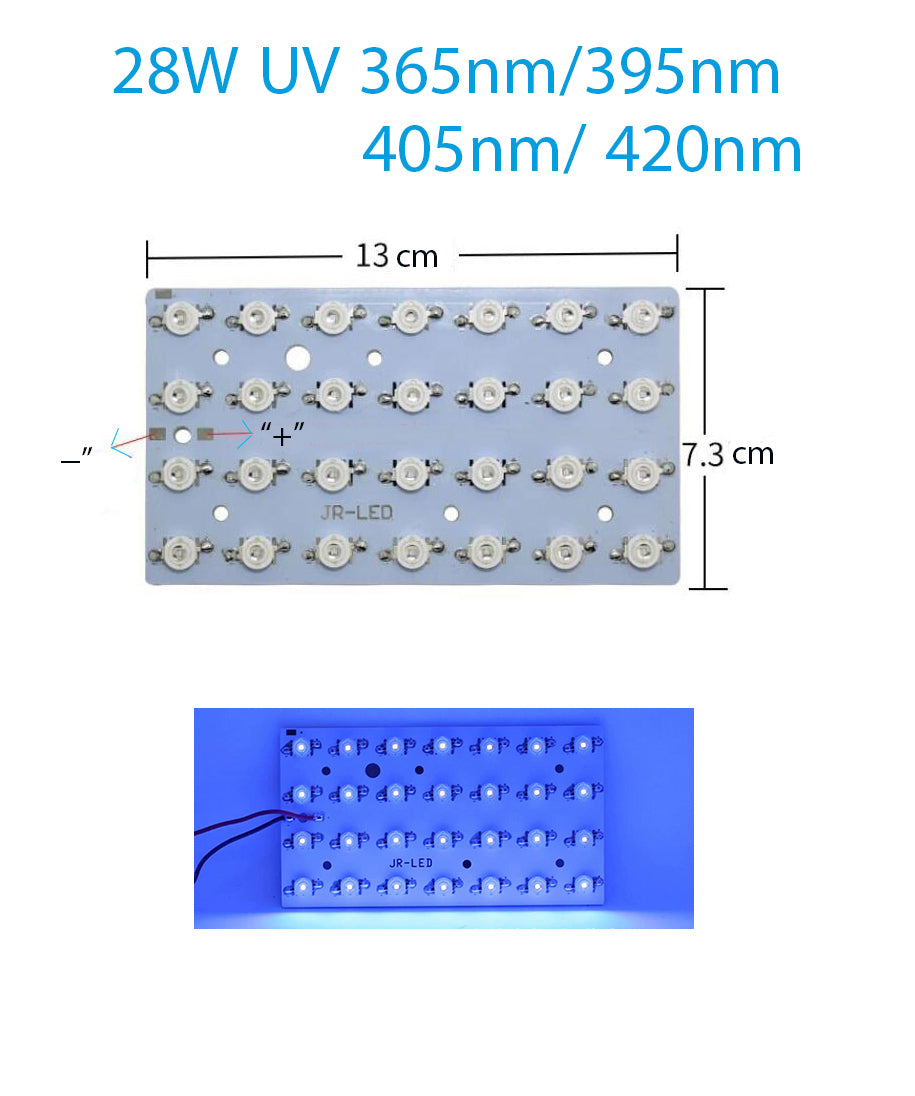 High Power 28W UV 365nm 395nm 405nm 420nm Light 28pcs-LEDs Integrated PCB DIY Lamp for Shadowless Repair Glue Resin Ink Paint UV Green Oil