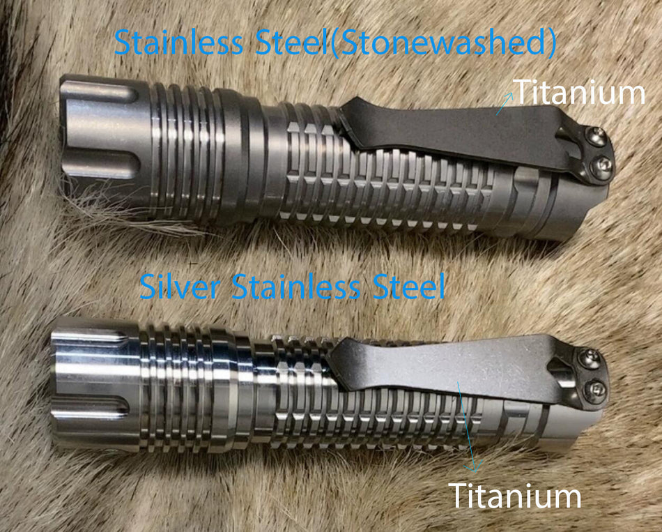 Stainless Steel Customized Silver 15W LED Flashlight With Titanium Clip (1x 18650)