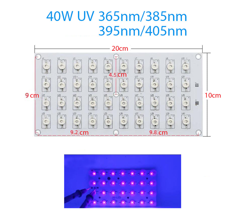 High Power 40W UV 365nm 395nm 385nm 405nm Light 40pcs-LEDs Integrated PCB DIY Lamp for Shadowless Repair Glue Resin Ink Paint UV Green Oil
