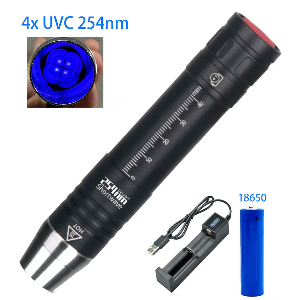 Shortwave UVC 254nm Flashlight 4 in 1 UV LED For Fluorescent Mineral
