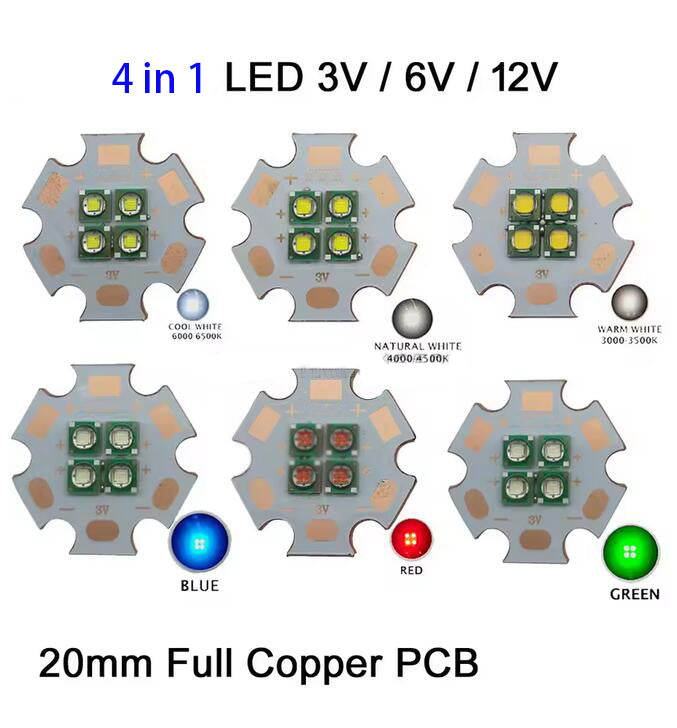 10W High Power 3V/6V/12V 4in1 LED Chips Bead Red Green Blue White Bulb Car Light