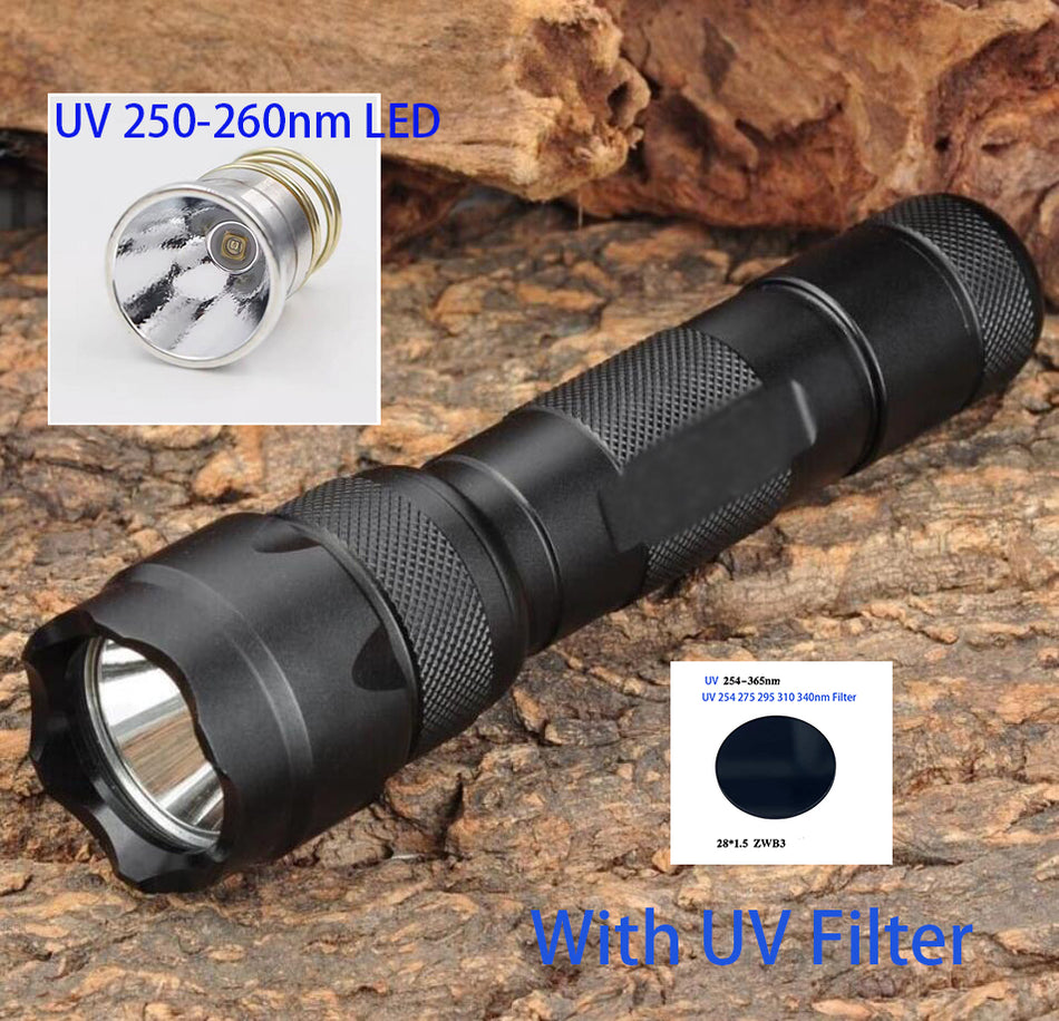 502B 5W UV 255nm 254nm 275nm 310nm 340nm UVC LED Short Wave Flashlight with Filter For Mineral Stone Disinfection