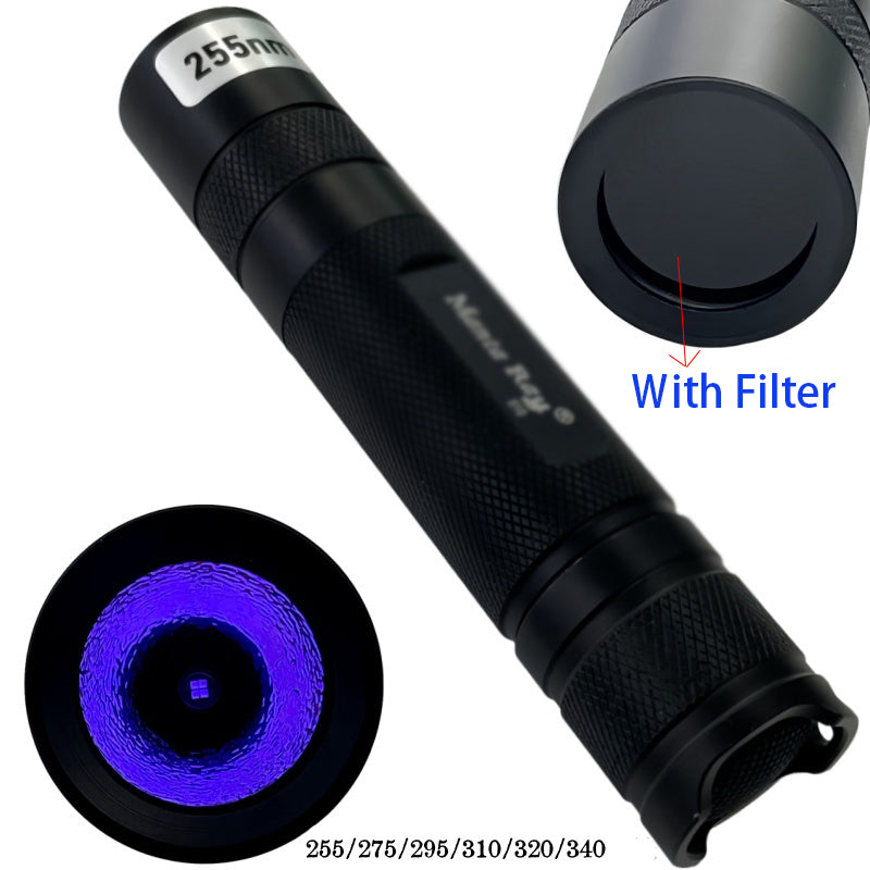 5W 255nm 275nm 295nm 310nm 340nm UVC LED Shortwave Flashlight with Filter For Mineral Stone Ultraviolet