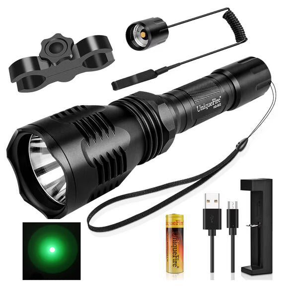 UniqueFire HS-802 Long Range 200 Yard Green LED Hunting Light Flashlight Kit