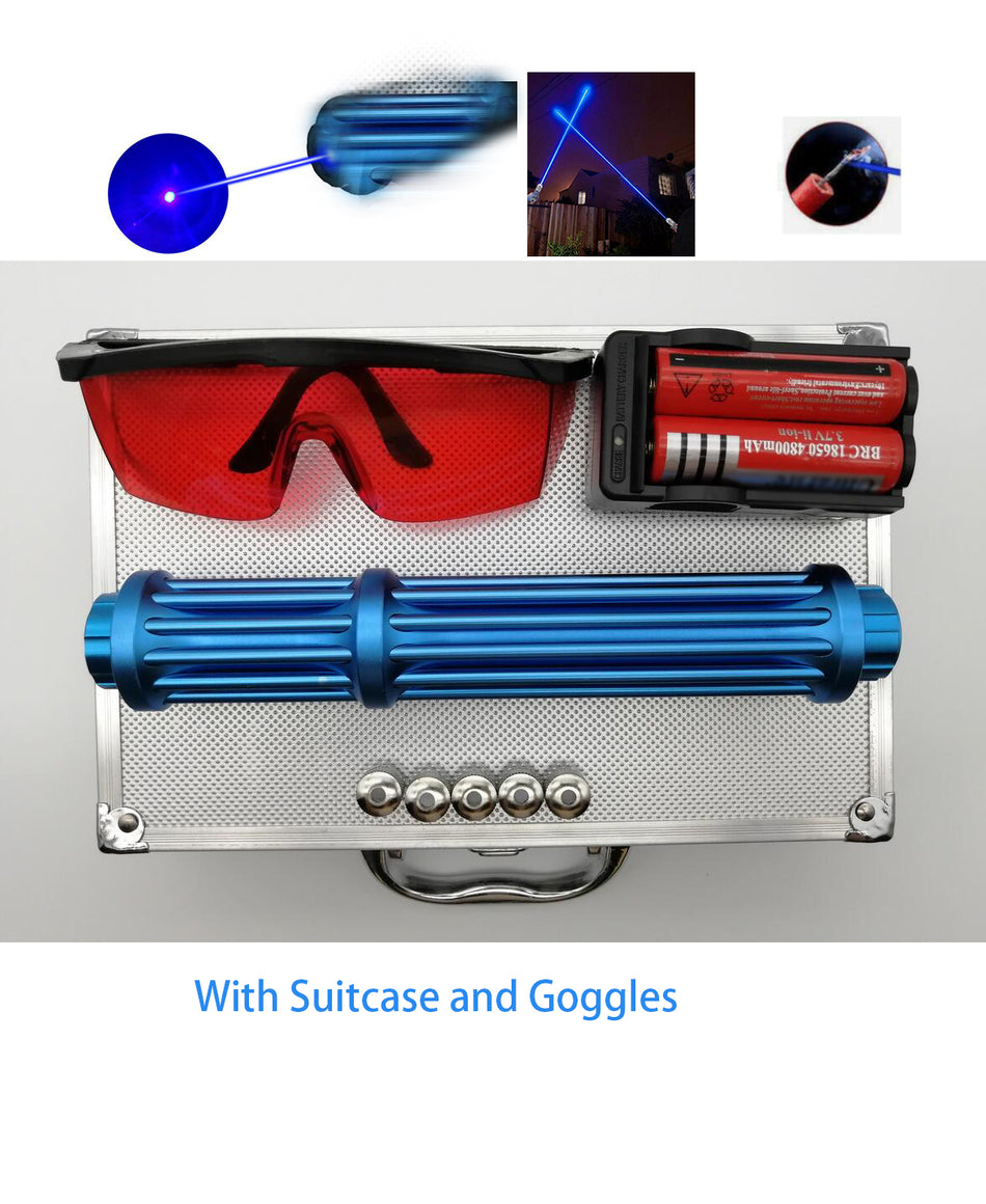 Long Range 1500 Meters Blue Light Visible Beam LED Flashlight Constant Switch With Metal Case-Blue Case