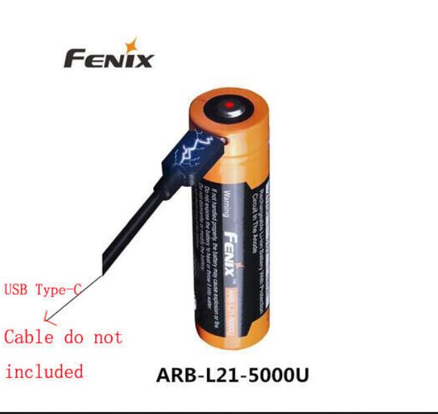 Fenix ARB-L21-5000U 21700 5000mAh Rechargeable Battery With USB Type C Charging Port + 1pcs Free Flashlight