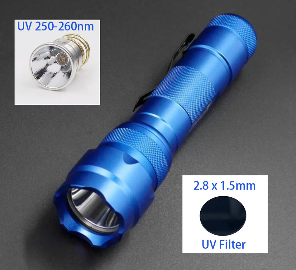 5W UV 255nm 254nm 275nm 310nm 340nm UVC LED Short Wave Flashlight with Filter For Mineral Stone Disinfection