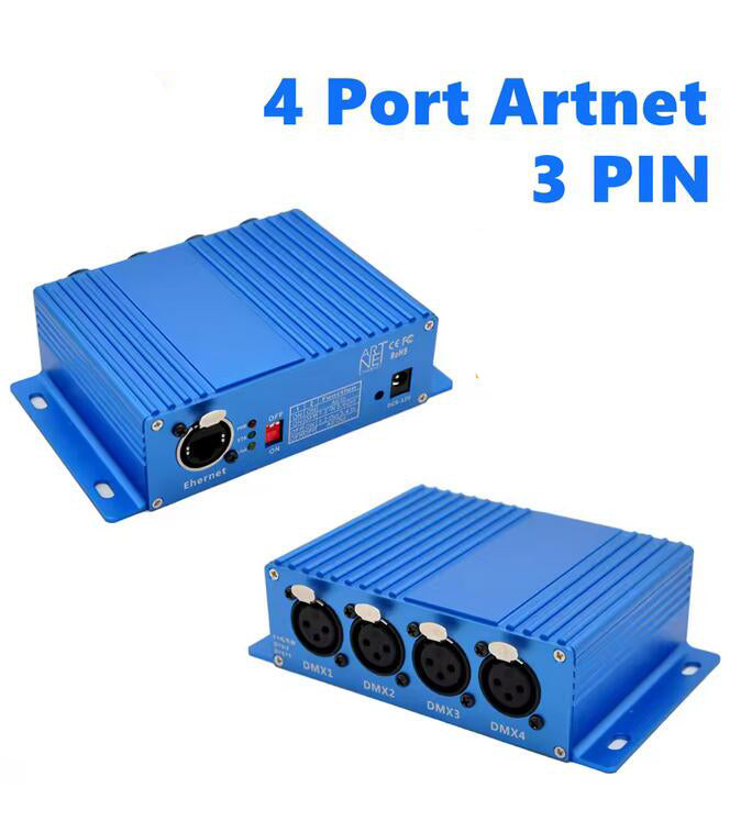 3PIN 4 Port Bi-directional ArtNet DMX Ethernet Lighting Controller Interface 4 universe 2048 Channels RJ45 Socket