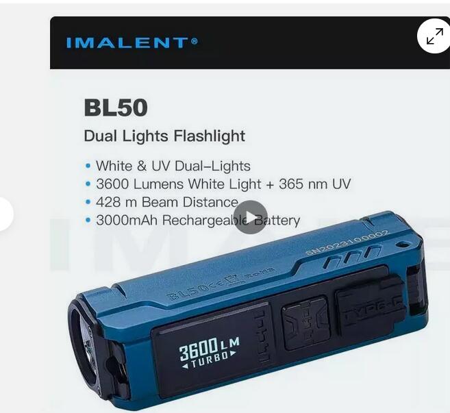 IMALENT BL50 MINI EDC Flashlight 3600 Lumens White Light With UV 365nm USB C Rechargeable Torch(Blue)