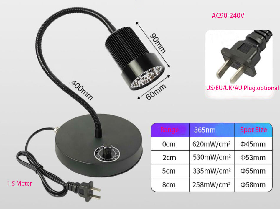 180W UV Desk Lamp Ultraviolet Glue Curing Light 365nm 395nm 405nm Circuit Repair with Adjustable Energy