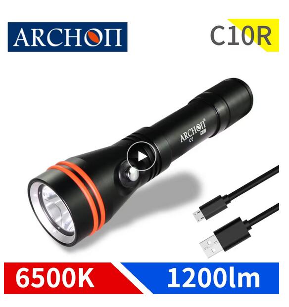 ARCHON C10R Diving Flashlight Micro USB Charging Dive Torch 1200 lumen Power indicator With 18650 Battery