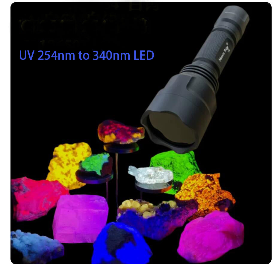 UVC LED Short Wave Flashlight with Filter 5W UV 254nm 275nm 310nm 340nm LED For Fluorescent Mineral Stone Disinfection