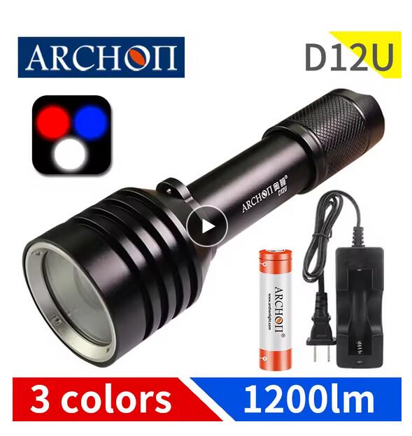 Archon D12U Rotating Zoom Diving Flashlight Dive Lights Blue Red Photography Lighting Torch