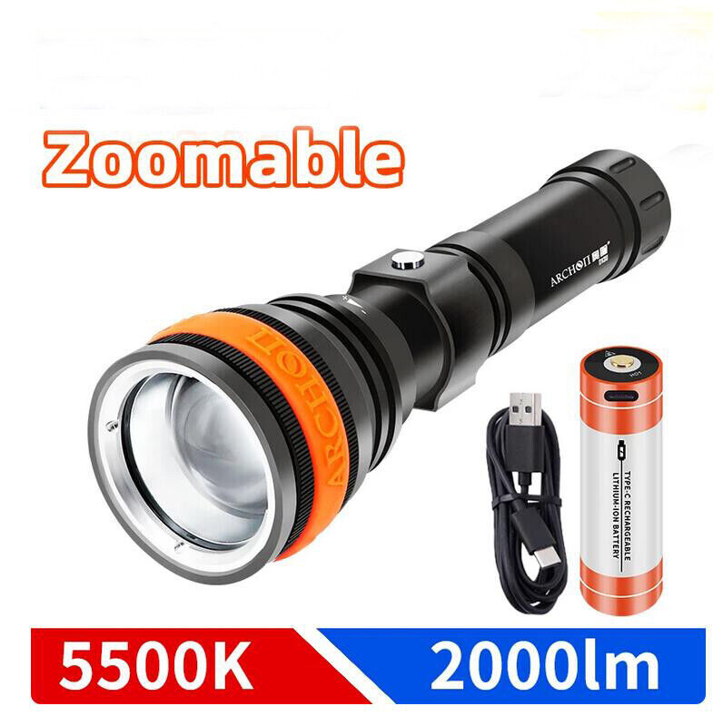 ARCHON D13U Zoomable  Professional Diving Flashlight 2000 Lumen 100 Meters Waterproof
