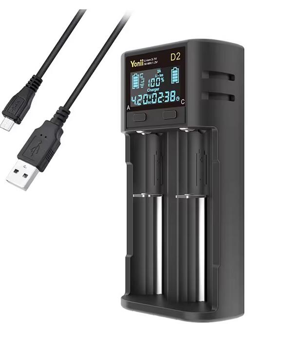 2 Slots 2A Output Universal Smart Battery Charger LCD Display for 26650 18650 21700 18500 18350 AA AAA