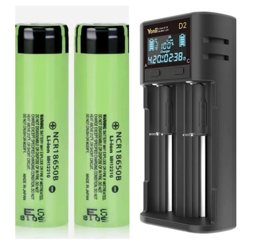 2 Slots 2A Output Universal Smart Battery Charger + 2x NCR18650B 3400mAh Battery