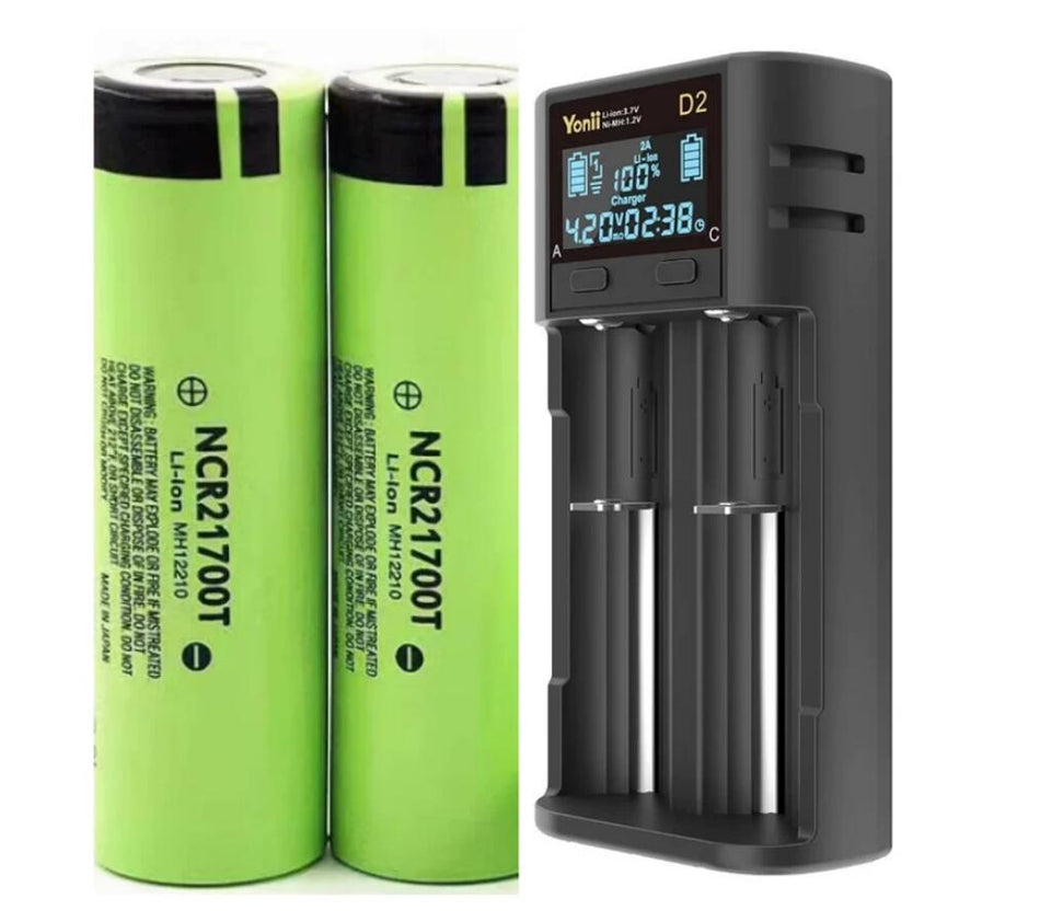 2 Slots 2A Output Universal LCD Smart Battery Charger + 2x NCR21700T 4800mAh Battery