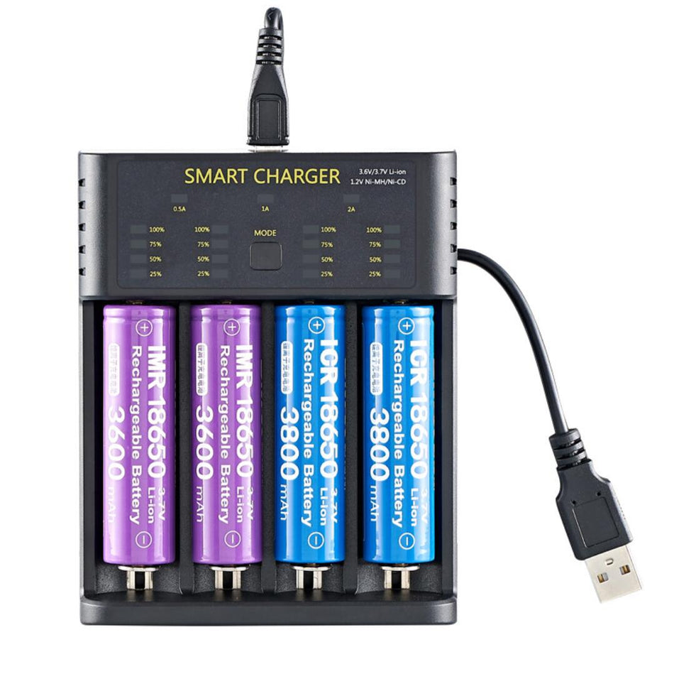 4-Slot 2A LCD USB Battery Charger for 3.6V/3.7V 1.2V 21700 20700 26650 18650 16340 18350 16340 AA AA