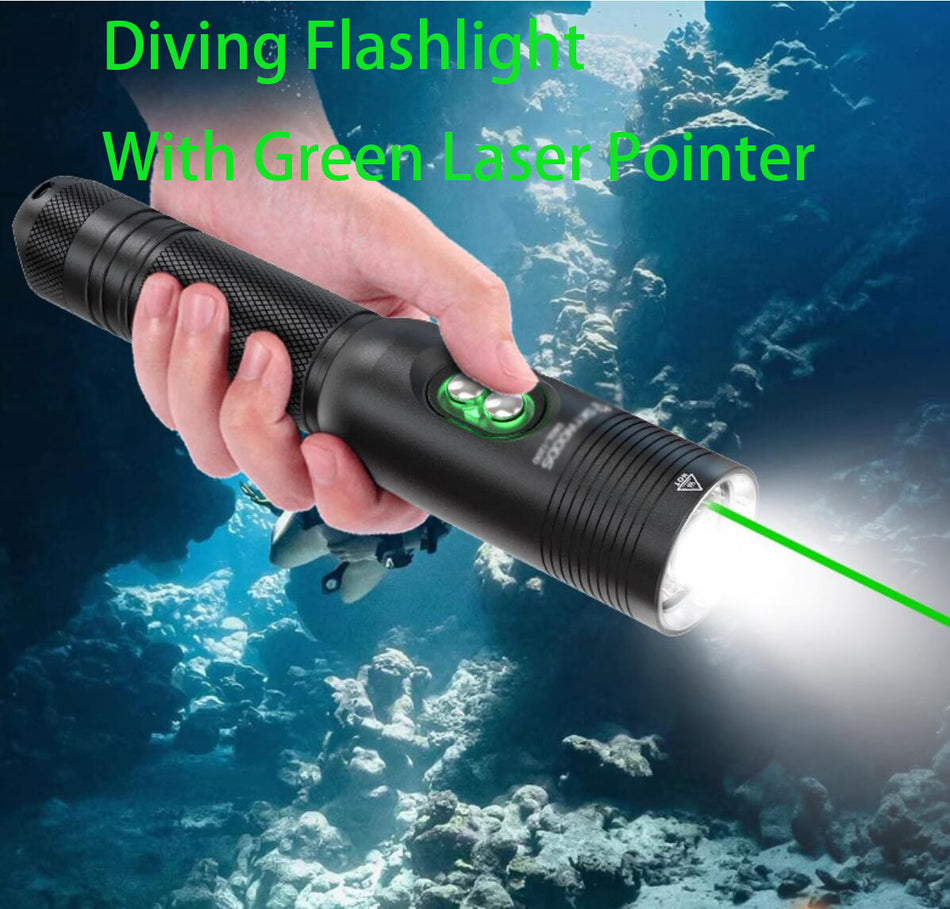 Professional Scuba Diving Light With Green Laser 2 in 1 Underwater 1200Lumen Flashlight USB Type C Charging Torch