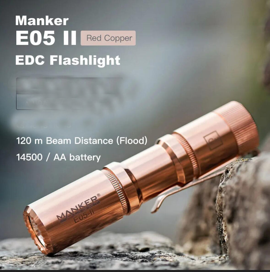 Mankerlight E05 II Copper Version Compact EDC Mini Flashlight max 1300 Lumens AA/14500 Torch