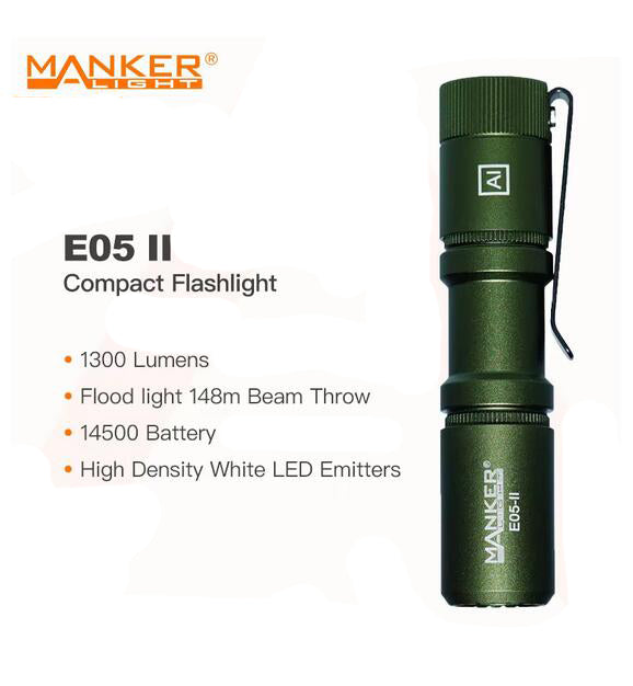 Mankerlight E05 II EDC Mini Flashlight 1300 Lumens Torch AA/14500 (Green）