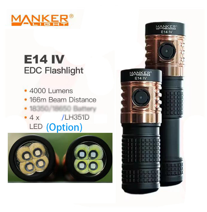 Mankerlight E14 IV 4 Light Sources Flood EDC LED Flashlight MAX 4000 Lumen(Support 18350 & 18650)