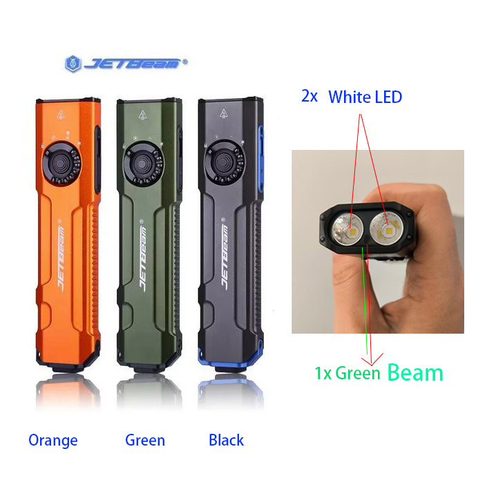 JETBEAM E26 2-in-1 SFT40 LED EDC Flat Flashlight 3000 Lumen 2x White+1x Green Beam USB C Rechargeable Torch