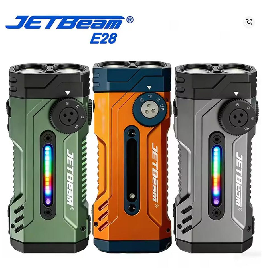 JETBEAM E28  All in 1 EDC Multi Mode Flashlight With Green Beam +UV +RGB+Power Bank (Can be as Bicycle Light)