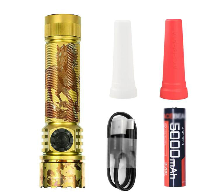 ACE-E75 Titanium Alloy Gold Quad-Core 4500 Lumen 260 Meter LED Flashlight USB C Rechargeable Torch