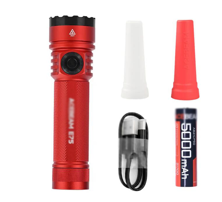 ACE-E75 Purple Quad-Core 4500 Lumen 260 Meter LED Flashlight USB C Rechargeable Torch（Red）
