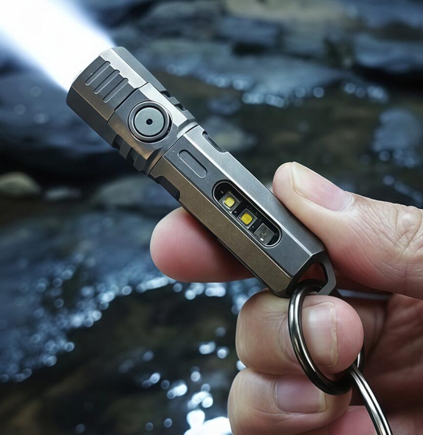 Titanium Keychain EDC Mini LED Flashlight 600 Lumen With RGB /UV 365nm/USB Type C Charging /Magnetic  Clip