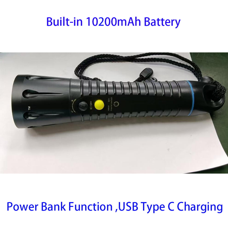 FITECH F12 PRO Scuba Diving Flashlight Built-in 10200mAh Battery 1000 Lumens USB Type C Rechargeable Light-Black