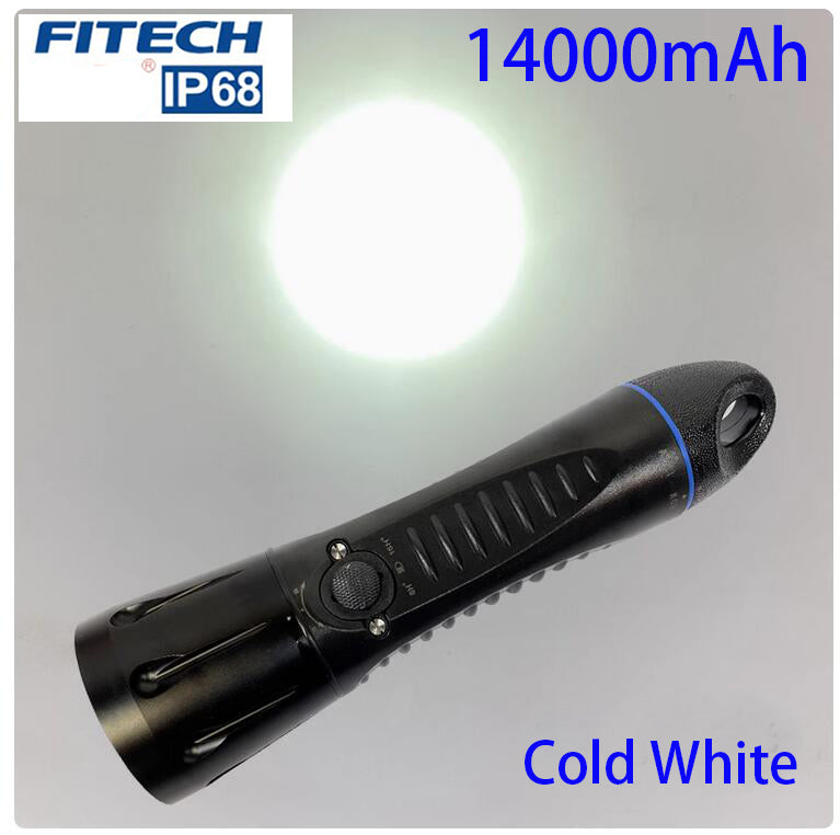 Fitech F13 Scuba Diving Light Built-in 14000mah Battery Flashlight USB C Rechargeable 1000 Lumen LED Waterproof Torch -Black