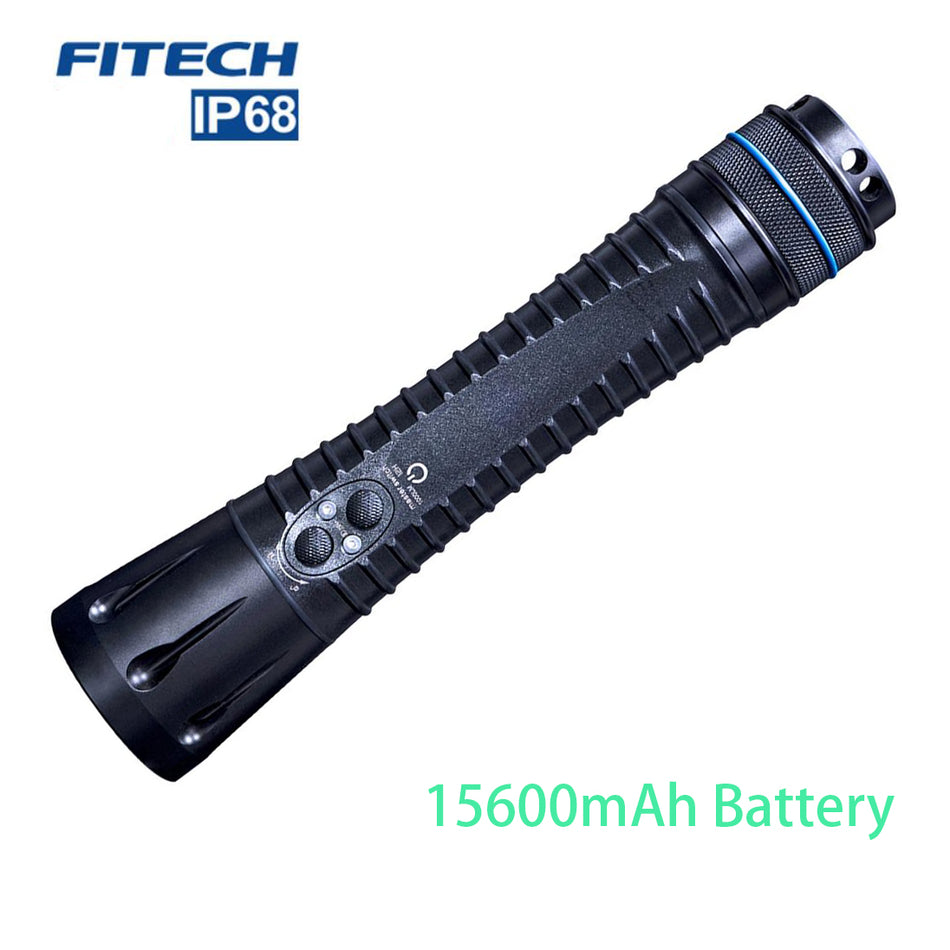 FITECH F18 Scuba Diving Flashlight 1000 Lumen Built-in 15600mAh Battery USB C Rechargeable-Black