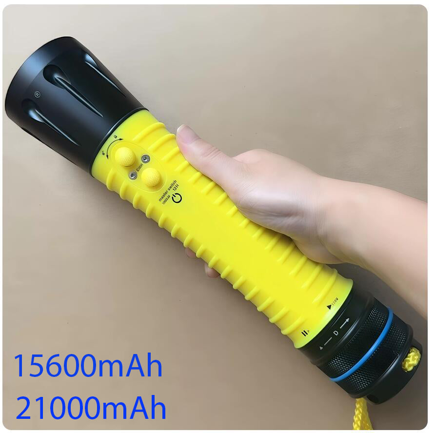 FITECH F18 Scuba Diving Flashlight 1000 Lumen Built-in 12H 15600mAh/21000mAh Battery USB C Rechargeable-Yellow