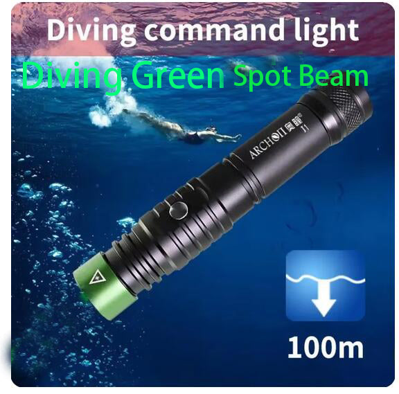 ARCHON J1 Green Beam Dive Coaching 100m Under Water Long Shot Diving Flashlight