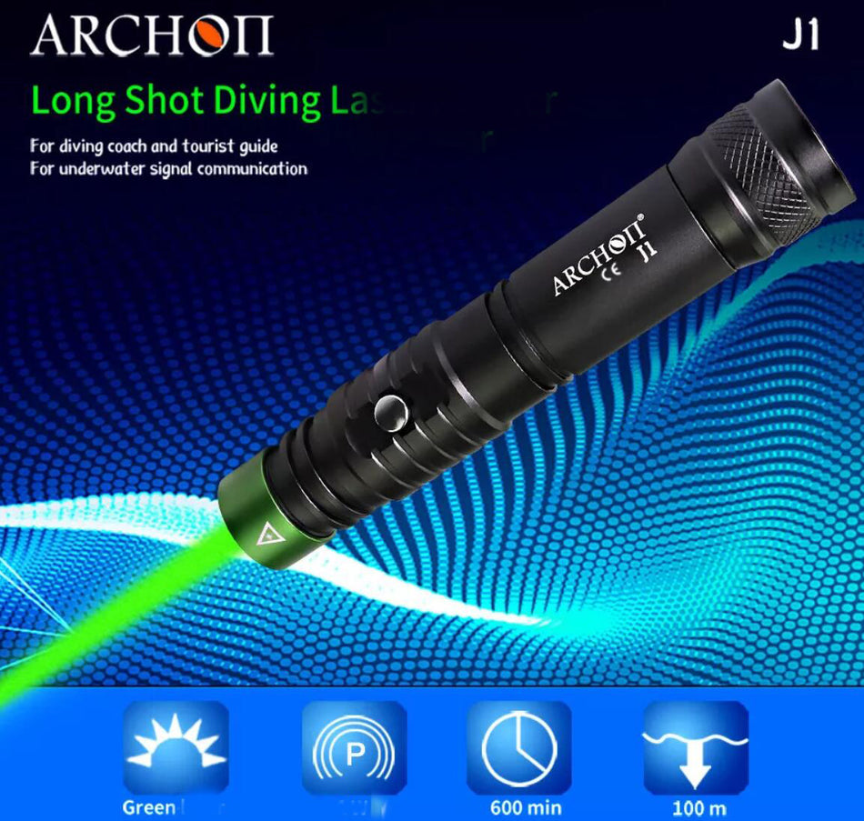ARCHON J1 Green Beam Dive Coaching 100m Under Water Long Shot Diving Flashlight