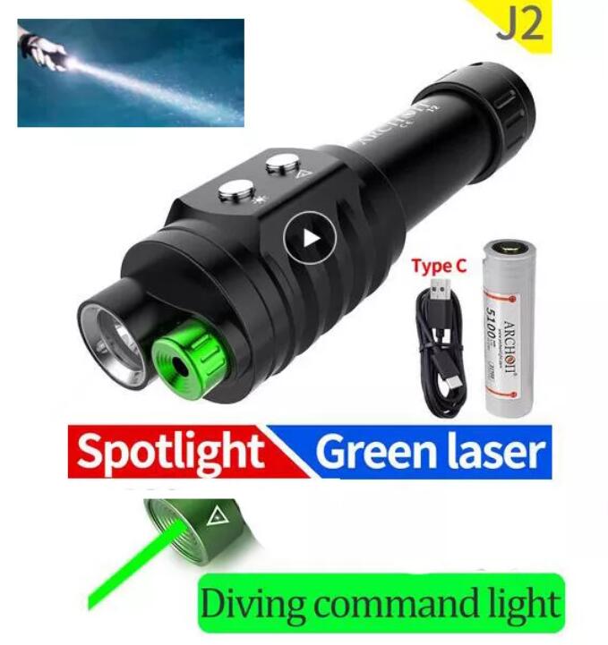 ARCHON J2 Diving Flashlight 1000 Lumen White Light with Green Laser 2 in1  Spotlight Torch