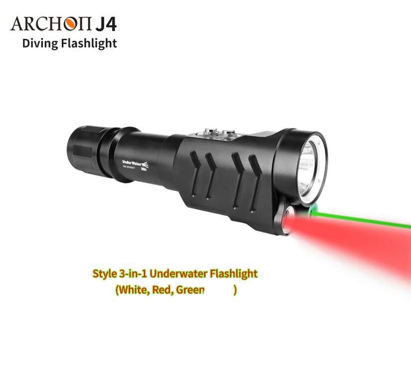 Archon J4 Diving Flashlight 3,500 Lumen White With Red & Green Beam Lights For Divers