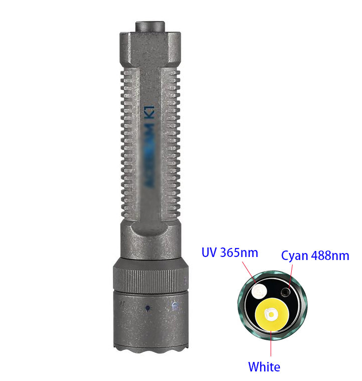 ACE-K1 Titanium Alloy EDC Flashlight 3 in 1 Light White+UV 365nm + Cyan Beam (Support AA/14500)
