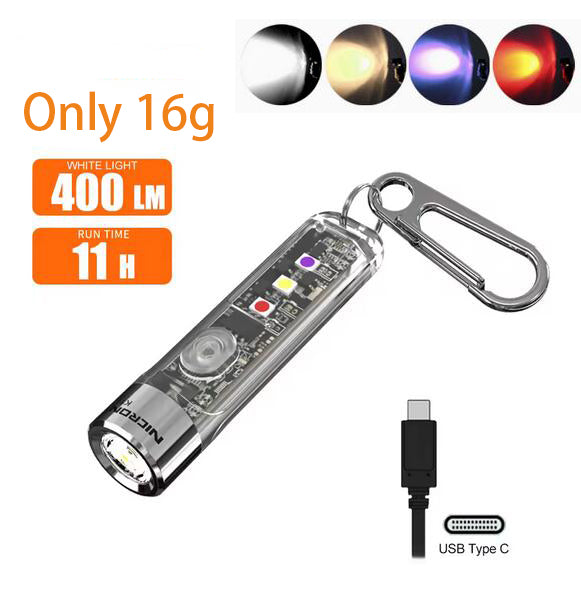 K11 Rechargeable Keychain Mini Flashlight 400 Hight Lumen with Extra 4 Sidelight