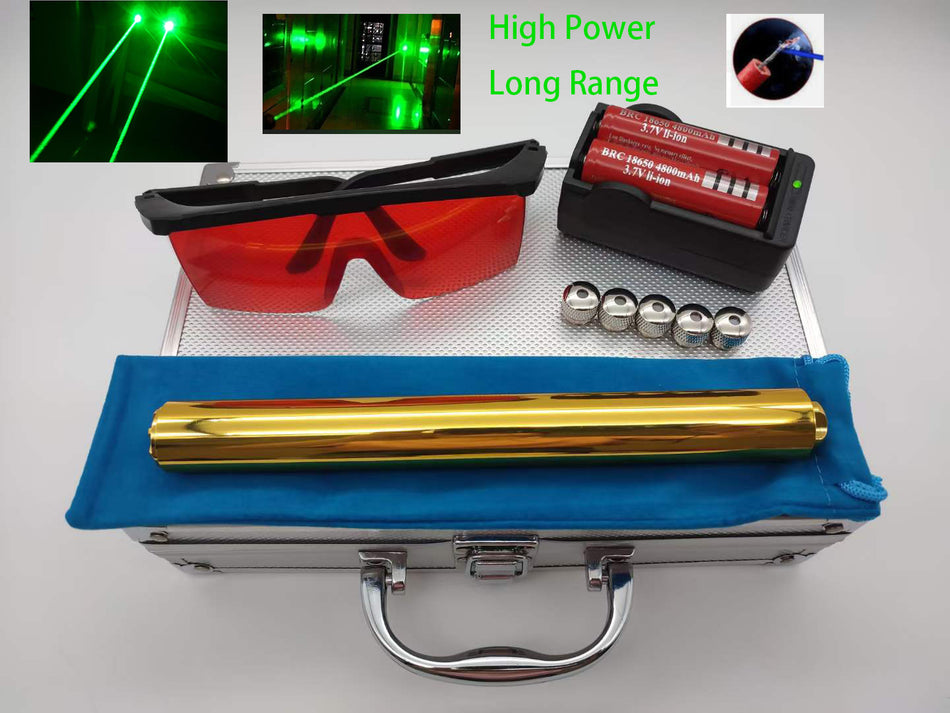 Long Range Green Beam LED Flashlight Constant Switch With Metal Case-Golden Color(500)